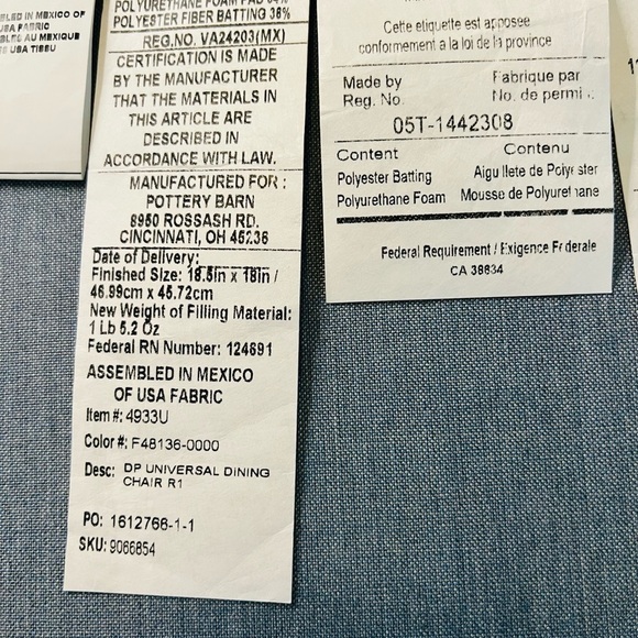 SET OF 2 POTTERY BARN PIPED CHAMBRAY SUNBRELLA DINING CHAIR CUSHIONS NWT - Picture 5 of 8